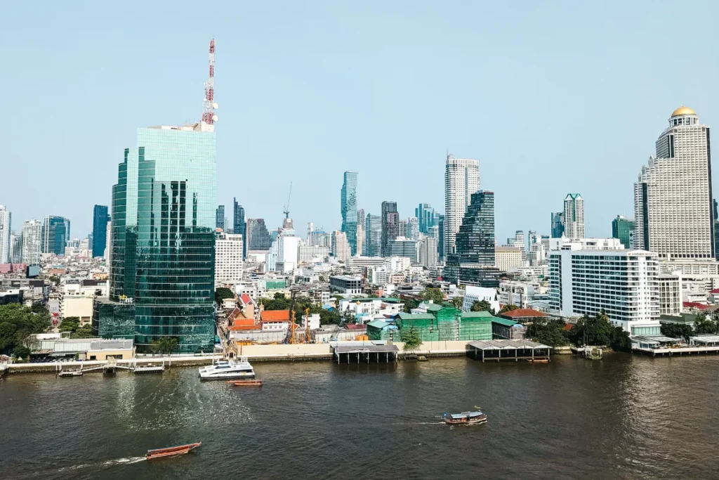 Bangkok skyline and Chao Phraya River in daytime