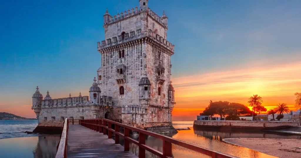 Belem Tower in Lisbon, Portugal at sunset