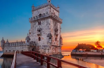 Belem Tower in Lisbon, Portugal at sunset