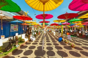 Colourful umbrella street market in Chiang Mai, Thailand