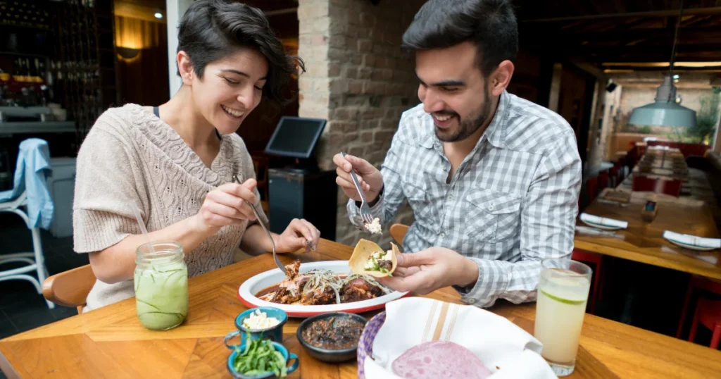 Couple eating at a Mexican restaurant
