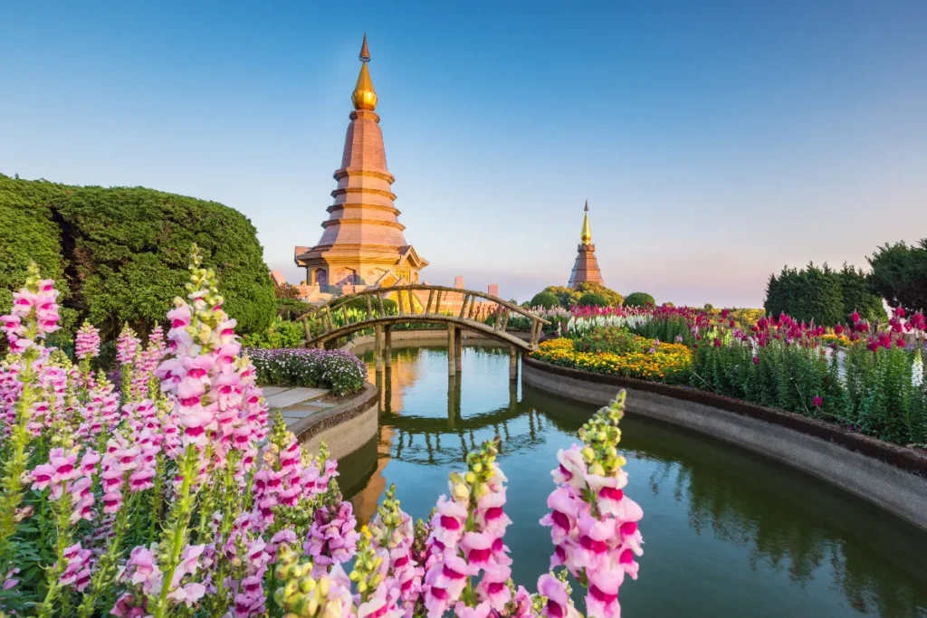Doi Inthanon pagodas and gardens in Chiang Mai, Thailand
