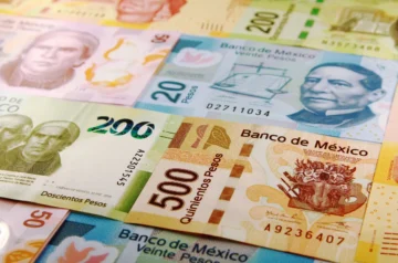 Close-up of Mexican peso bills
