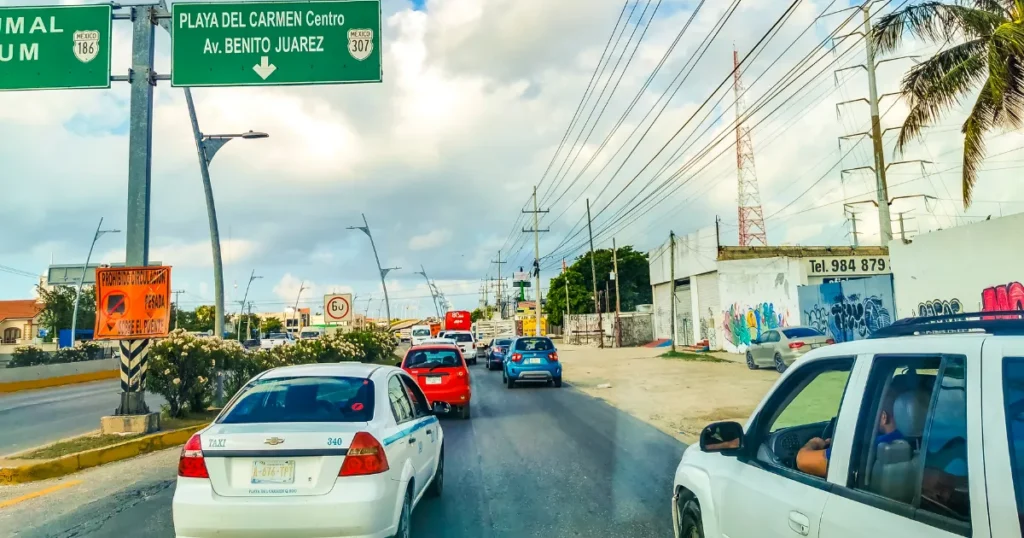 Street and road signs in Playa del Carmen, Mexico
