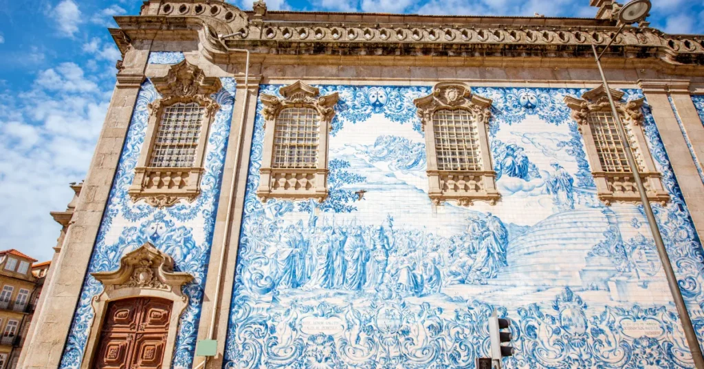 Azulejo tile church facade in Porto, Portugal