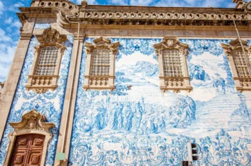 Azulejo tile church facade in Porto, Portugal