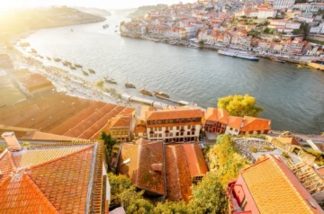 Douro River rooftops at golden hour in Porto, Portugal