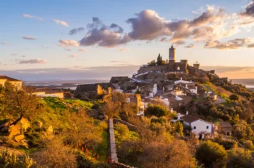 Portuguese hilltop village at sunset