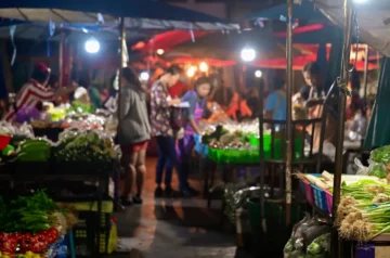 Thai night vegetable market with fresh produce